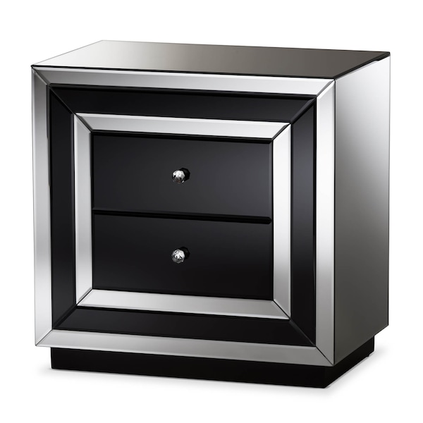 Baxton Studio Cecilia Hollywood Regency Glamour Style Mirrored 2-Drawer Nightstand 136-7484 - main